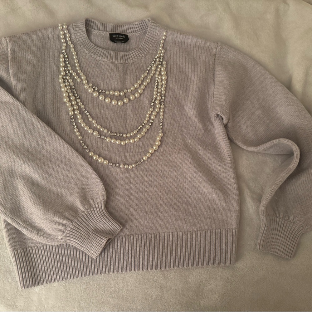Kate Spade Grey Sweater with Pearl Embellishments